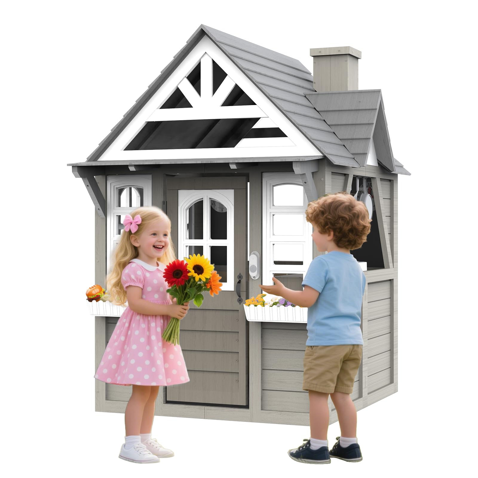 Amazon.com: Kids Outdoor Cedar Playhouse, Weather-Resistant Gray