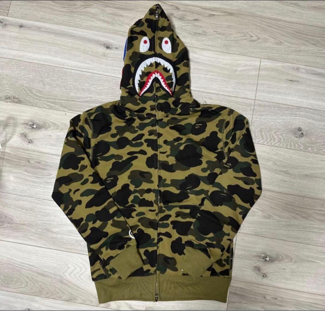 A BATHING APE 迷彩シャークパーカー 1st camo green シャーク パーカー Mサイズ shark full zip hoodie a
