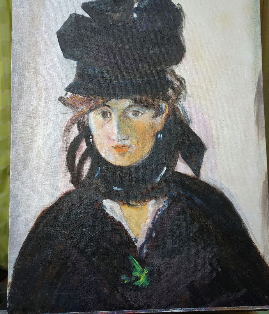 油絵　模写　すみれの花束をつけたベルト・モリゾ マネ作 すみれの花束をつけるベルト・モリゾ