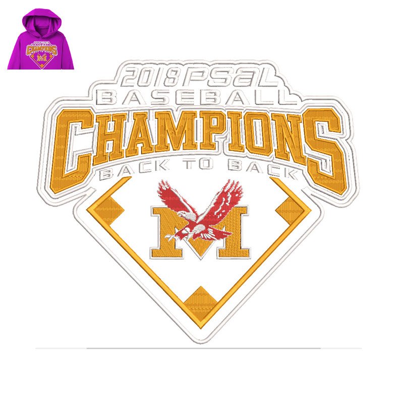 Baseball Champions Embroidery logo for Hoodie.