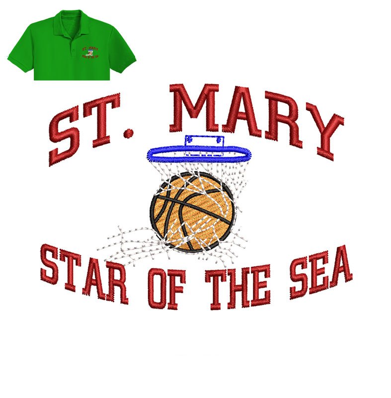 Mary Stat Embroidery logo for Polo Shirt.